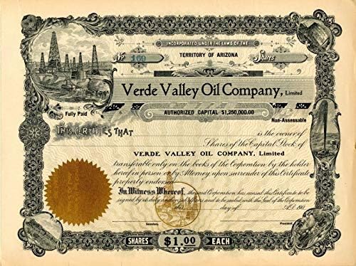 Verde Valley Oil Co, Limited-Arizona Bölgesi Petrol Stok Sertifikası