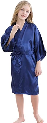 MORFORU Kızlar Çocuklar Düz Renk İpeksi Saten Kimono Robe Düğün Spa Parti için, kısa