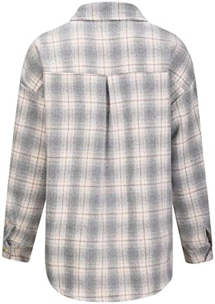 HOXİNE kadın Ekose Ceket Ceket Büyük Boy Düğme Aşağı Hırka Gömlek Fırçalanmış Yaka Uzun Kollu İnce Pazen Ceketler