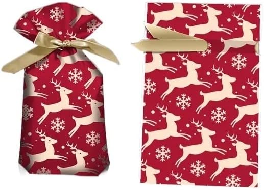 ROYİO Noel ambalaj poşetleri Noel Şeker Çantası Noel Baba hediye çantası Kar Tanesi İpli Çanta Noel Süslemeleri (Renk: