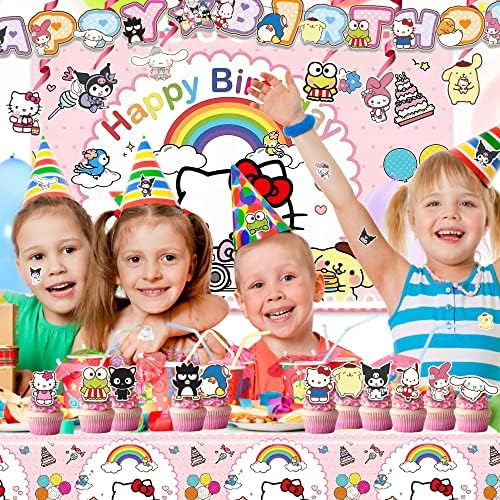 95 Pcs Kitty Doğum Günü Parti Malzemeleri, Kitty Parti Süslemeleri, Dahil Banner, Balonlar, Asılı Swirls, Zemin, Masa