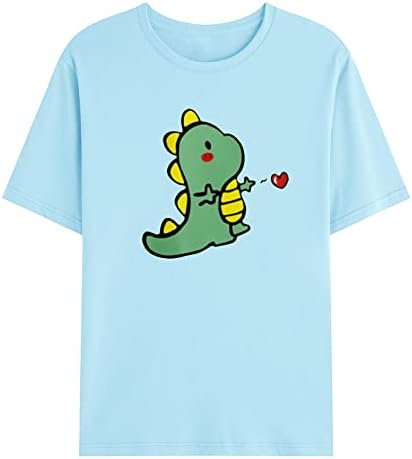 Gömlek Erkekler için Sevimli Dinozor Grafik T Shirt Komik Ekip Boyun Yumuşak Gömme Tees Gevşek Rahat Gömlek