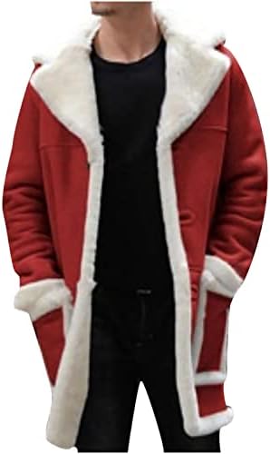 QUNPİU Erkek Faux Kürk Polar Kalınlaşmak Kış Siper Palto Vintage Uzun Uzunluk Diz Sıcak Peacoat Rüzgarlık Yaka Ceket