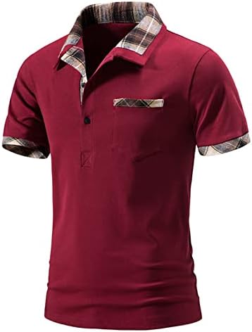 Erkek Moda Yaka Renk Eşleştirme günlük t-Shirt Kırışıklık Turn Down Ücretsiz Ekose Yaka Gömlek kısa kollu T-Shirt