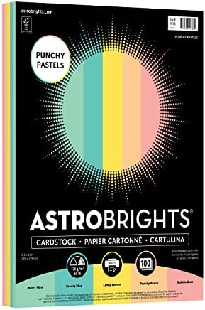 Astrobrights Punchy Pastel Çeşitler Kart Stoğu, 8,5 x 11, 65 lb. 5 Renk Çeşitliliği, 100 Sayfa (91786)