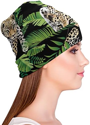 BAİKUTOUAN Leoparlar Palmiye Yaprakları Tropikal Baskı Bere Şapka Tasarımları ile Erkekler Kadınlar için Kafatası