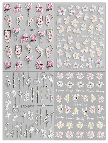 3D Kabartmalı Çiçek Nail Art Etiketler Çıkartmaları Kendinden Yapışkanlı Pegatinas Uñas 5D Çiçek Tırnak Malzemeleri
