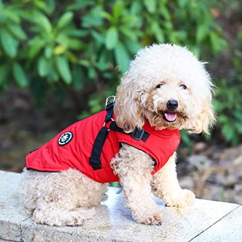 Norbı Pet Sıcak Ceket Küçük Köpek Yelek Koşum Kış 2 in 1 Kıyafet Soğuk Hava Coat (XXL, Kırmızı)
