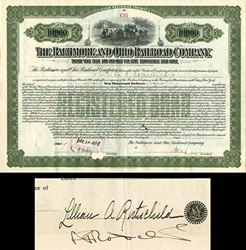 Baltimore ve Ohio Demiryolu A. Ş. Lillian Rothschild tarafından verilmiş ve imzalanmış