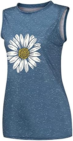 CGGMVCG kadın Grafik Tankı Üstleri O-Boyun Grafik T-Shirt Yaz Bluz Üstleri Papatya Baskı Kolsuz Gömlek Kadınlar için