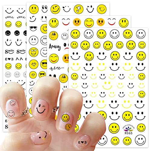 6 Yaprak Gülümseme Yüz Nail Art Etiketler Kendinden Yapışkanlı Pegatinas para Sevimli Sarı Gülümseme Mutlu Şanslı