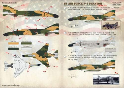 Baskı Ölçeği 72-192 Uçak için 1/72 Ölçekli Çıkartma-ABD Hava Kuvvetleri F-4 Phantom Savaşı