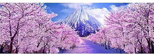 5D DIY Elmas Boyama, Kiraz Çiçekleri Fuji Dağı Pembe Çiçekler Ağacı Kar Elmas Boyama Kitleri Yetişkinler için Tam