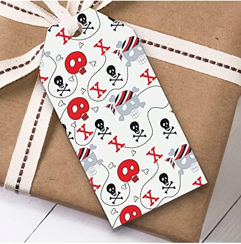 Kırmızı Siyah Çizgili Korsan Kafatası X çocuk Doğum Günü hediyesi Favor Hediye Etiketleri