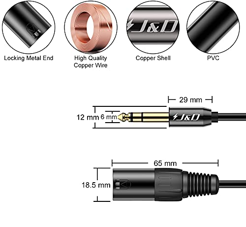 J & D 1/4 XLR Kablo, TRS 6.35 mm (1/4 inç) XLR Erkek Dengeli Ara Bağlantı Kablosu, 9 Feet
