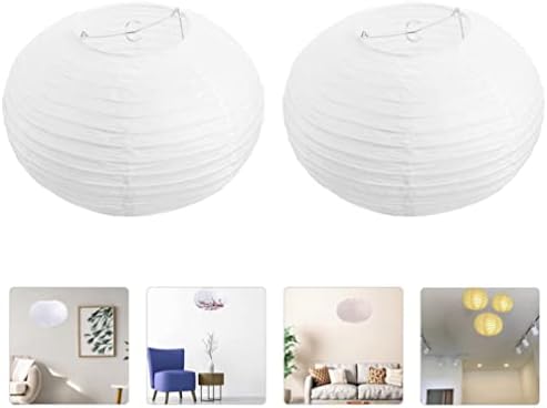 Büyük bir değer White Round Chinese Paper Lanterns: 2 adet Japon Kağıt Fenerler Lamba Gölge Rustik Lamba Kapağı avize