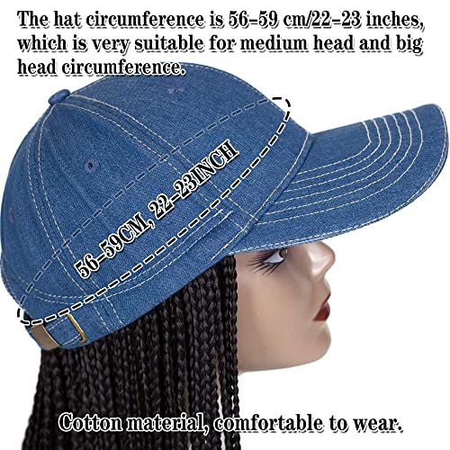 YEZHİQİU Örgülü Şapka Peruk Moda Denim Beyzbol Şapkası Peruk ile 24 İnç Uzun 3X Kutusu Örgüler Jean Kap Peruk Şapka
