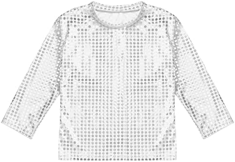 Jowowha Çocuk Kız Sparkle Dans Kırpma Üstleri Pullu Uzun Kollu Atletik Gömlek Tee T-Shirt Caz Hip Hop Giyim Dış Giyim