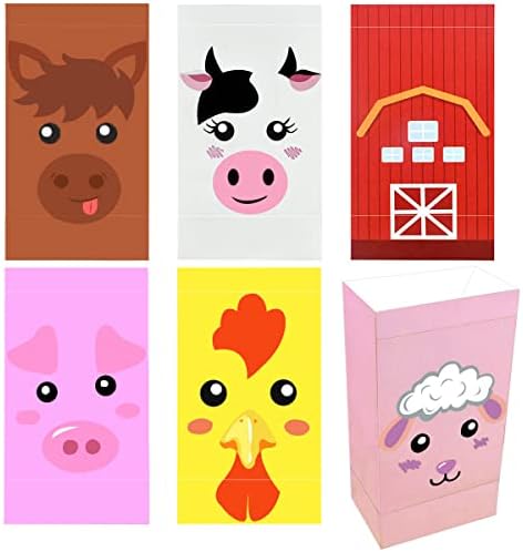 12 Paket Hayvan Parti Favor Çanta Tedavi Goodie Çanta Çocuklar için Doğum Günü Partisi Çiftlik Hayvanları Çanta Hayvan
