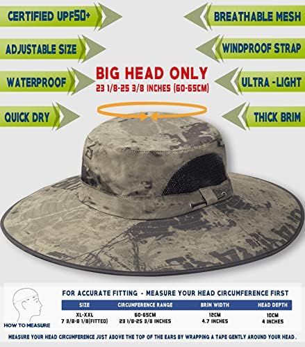 OZ akıllı Büyük Kafa güneş şapkası UPF50 Büyük Kafa, XXL Kova Şapka Erkekler / Kadınlar, Su geçirmez Boonie Şapka