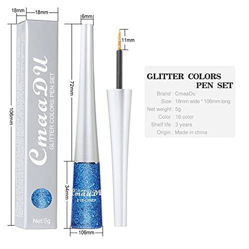 Sıvı Glitter Eyeliner 16 Renkler Metalik Pırıltılı Glitter Göz Farı Pigment Eyebrown Su Geçirmez Yüz Dudaklar Sanat