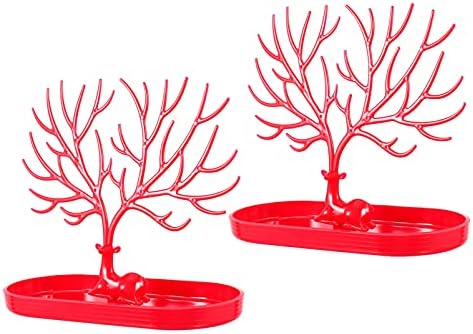 VORCOOL Kolye Organizatör Standı 2 adet Kırmızı Takı Ağacı Standı Organizatör Küpe Kolye Tutucu Bilezik vitrin rafı