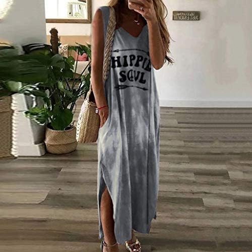 KYLEON Elbise Kadınlar için, Maxi uzun elbise Rahat Yaz Hippi Soul Baskı Kolsuz Sundress Parti Plaj Tunik Elbise