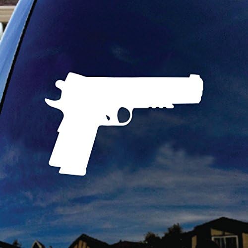 SoCoolDesign Ateşli Silah Tabanca Pro Silah Oval Araba Pencere Vinil çıkartma 5 Geniş (Beyaz)