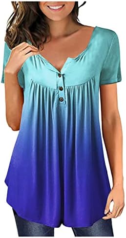 Akollsppnsy Artı Boyutu Bluzlar Kadınlar için 2023 Kısa Kollu Düğme Yaka Gömlek Kravat Boyalı İş Giysisi Bayan İş