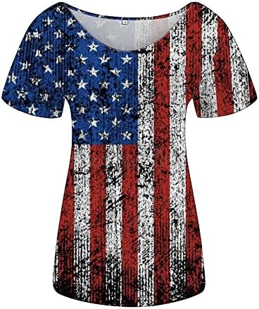 Kadın Kaybetmek Gömlek Kadın Moda 4 Temmuz Bağımsızlık Günü Baskı V Boyun Kısa Kollu T Shirt Üstleri Atletik Gömlek