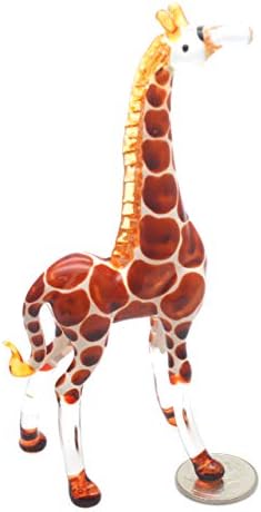 El Üflemeli Cam Heykelcik Kahverengi Zürafa El Yapımı Minyatür Hayvan Sanat