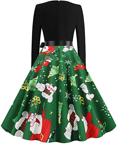 Andongnywell Noel Uzun kollu parti baskı Elbise V Yaka Kap Yarım Kollu Çiçek Rahat Çalışma Parti Çay Askı elbise