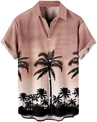 2022 Yaz Kısa Kollu Düğme Aşağı Gömlek Tropikal Ağaç Baskılı Gömlek Casual Plaj Üstleri Düğme Aşağı gömlek bandı T