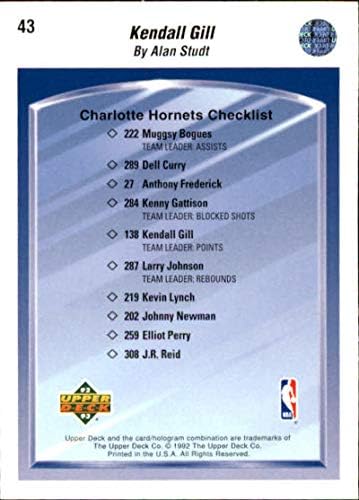 1992-93 Üst Güverte 43 Kendall Gill TC Charlotte Hornets Basketbol NBA