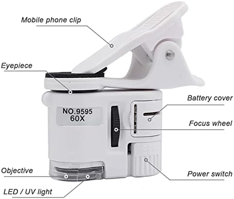 60x Cep mikroskop, el taşınabilir LED ışıklı büyütme endoskop ile bir cep telefonu adaptörü Klip, dahili UV ve LED