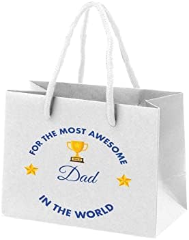 Babalar için Doğum Günü Hediye Çantaları-İp Kulplu Kağıt Hediye Çantaları-Geri Dönüştürülmüş Çevre Dostu-No 1 Baba-Beyaz-S