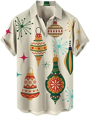 WOCACHİ Noel Düğme Aşağı Gömlek Mens Kısa Kollu Komik Noel Noel Baba Baskı Rahat Parti Tasarımcı Gömlek