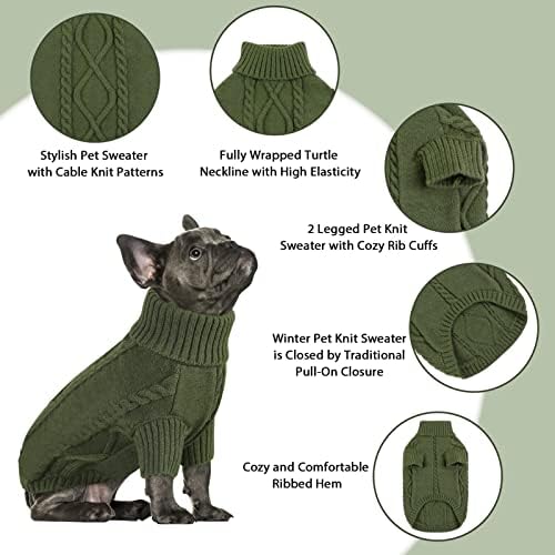 Queenmore Küçük Köpek Kazak Kazak, Soğuk Hava Kablo Triko, Klasik Balıkçı Yaka Kalın Sıcak Giysiler için Chihuahua,