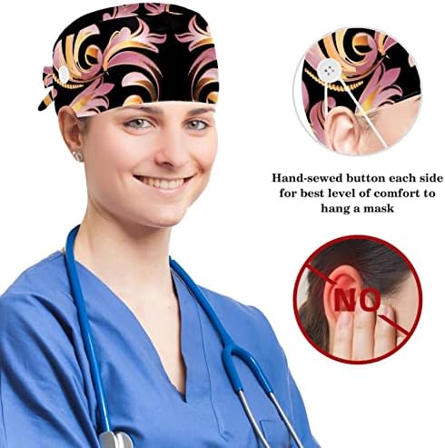 MUOOUM Tıbbi Kapaklar Ayarlanabilir Çalışma Kapağı Düğmeleri ve Yay Saç Toka Şam Çiçek Desenli