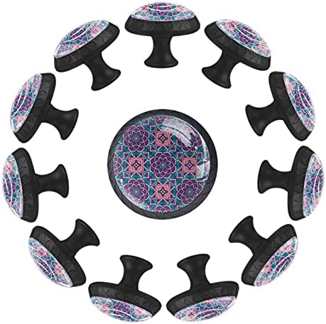 12 Adet Renkli Mandala Dikişsiz Cam Topuzlar Dresser Çekmeceler, 1.37 x 1.10 in Yuvarlak Mutfak Dolabı Çeker Ev Ofis