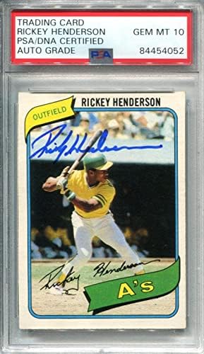 Rickey Henderson 1980 Topps Çaylak Kartı 482 PSA OTOMATİK MÜCEVHER MT 10 Kart - Beyzbol Slabbed İmzalı Kartlar