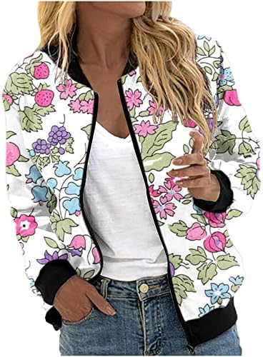 Kadın Çiçek Degrade Grafik Ceket Zip up Kırpma Hafif Uzun Kollu Dış Giyim Kaplumbağa Boyun Ceket Rahat Tişörtü
