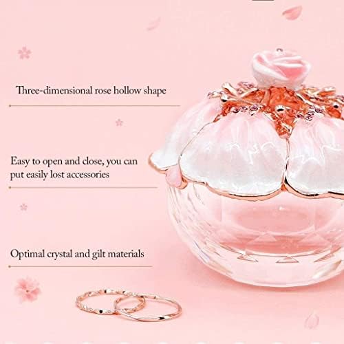 Çok Fonksiyonlu Mücevher Kutusu Takı Organizatör Cam Gül Çiçek Mücevher kutusu Teneke Alaşımlı Kapaklı Küçük Pembe