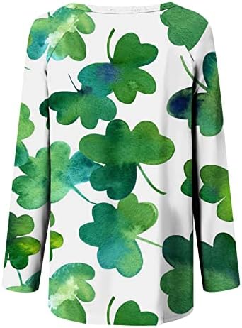 Bayan St patrick Günü Moda Yeşil Üstleri Yonca Gnome Grafik Gömlek Casual Uzun Kollu Crewneck Bluz Gizlemek Göbek