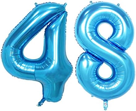12 adet Mavi Balon Seti Numarası 48 Balon Kiti Dev 48 Dijital Folyo Balon Konfeti Lateks Helyum Balon Parti İyilik