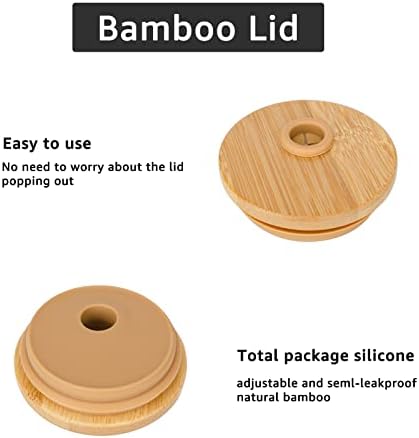 Silikon Contalı Tronco Bambu Kapaklar, Cam Bardaklar ve Buzlu Kahve Fincanları için Saman Delikli Yeniden Kullanılabilir