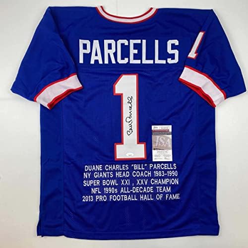 İmzalı / İmzalı Bill Parcells New York Mavi Stat Futbol Forması JSA COA