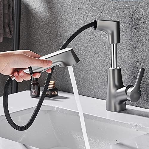 Banyo lavabo musluğu Aşağı Çekin Püskürtücü ile Çift Modlu musluk bataryası Sıcak ve Soğuk Su için Kaldırılabilir