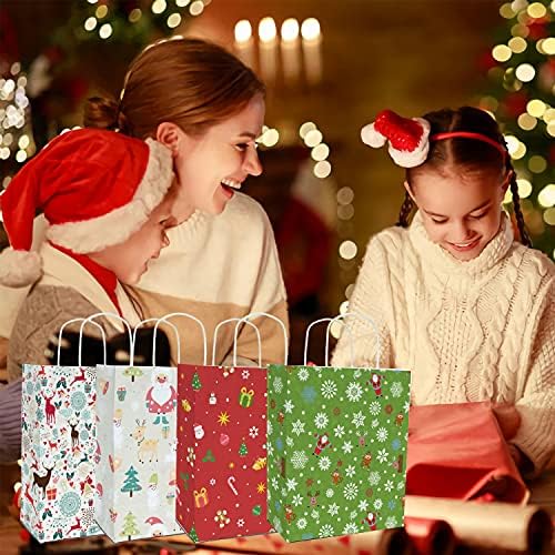 CAXİENDT 24 Küçük noel hediyesi Çanta,4 Noel tasarımları, kağıt ikram çantaları Noel Partisi için Goody Çanta
