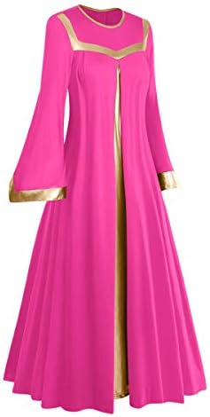 Kadın Metalik Liturjik Övgü Dans Elbise + Kemer Ibadet Kostüm Çan Uzun Kollu Bi Renk Lirik Giyim